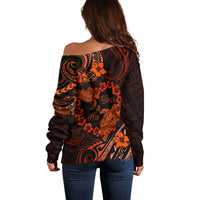 Polynesian Turtle Valentine Off Shoulder Sweater You And Me Orange Hibiscus Heart LT01 - Polynesian Pride