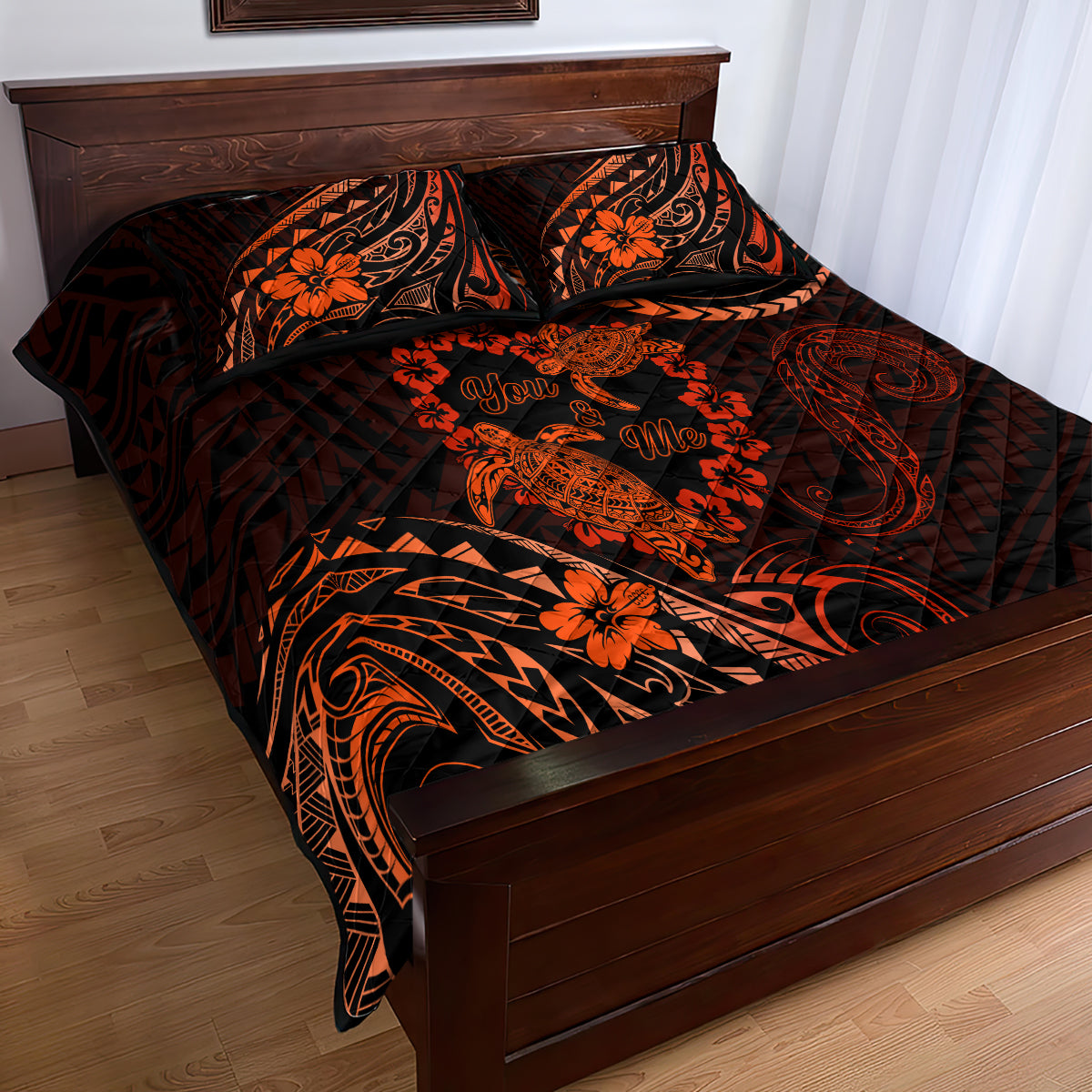 Polynesian Turtle Valentine Quilt Bed Set You And Me Orange Hibiscus Heart LT01 - Polynesian Pride