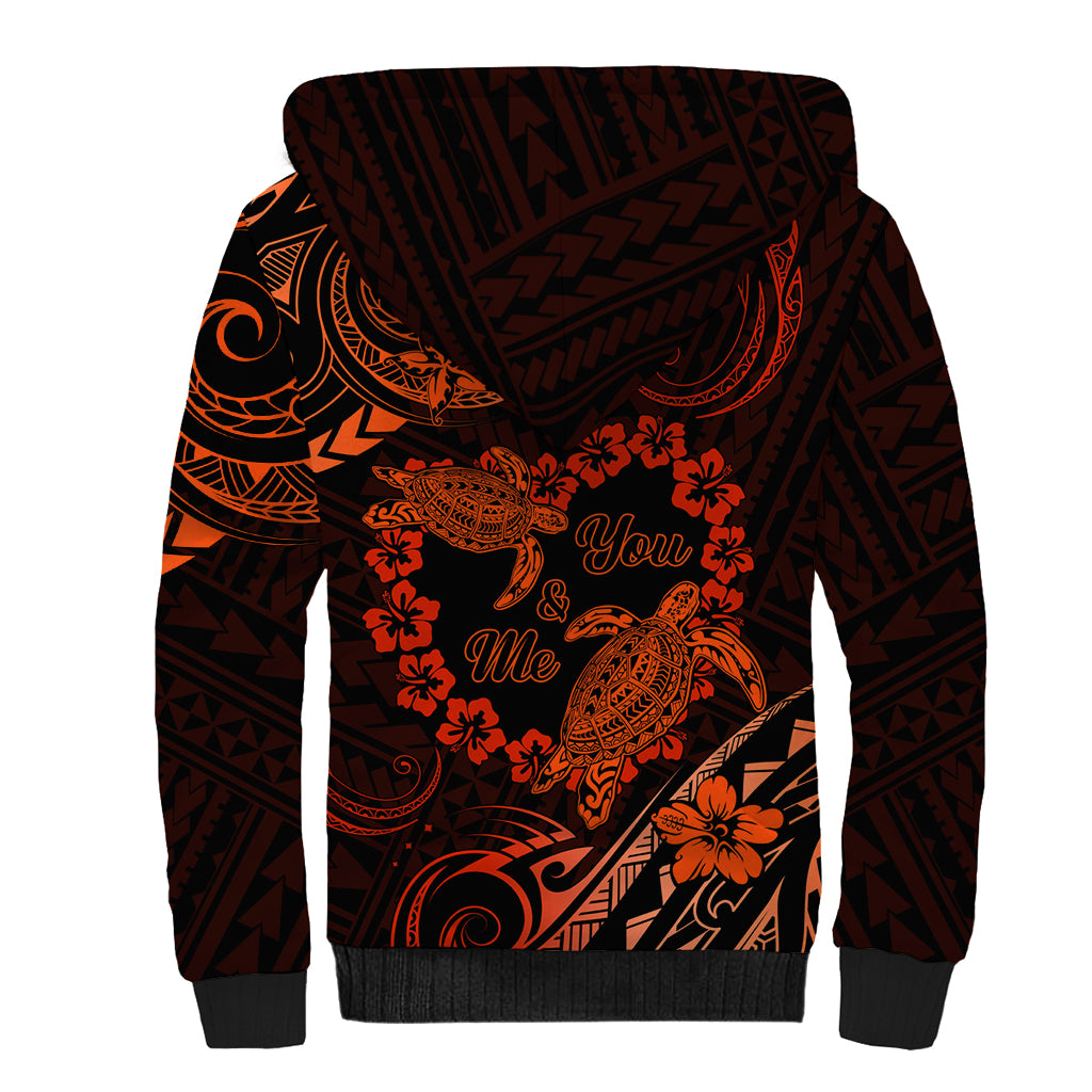 Polynesian Turtle Valentine Sherpa Hoodie You And Me Orange Hibiscus Heart LT01 - Polynesian Pride