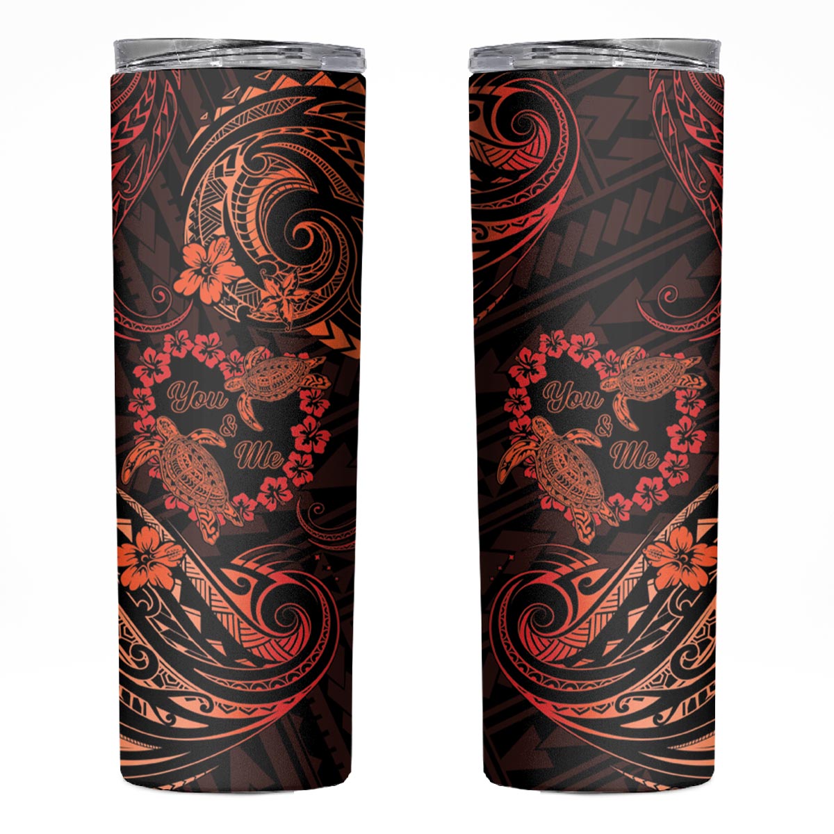 Polynesian Turtle Valentine Skinny Tumbler You And Me Orange Hibiscus Heart