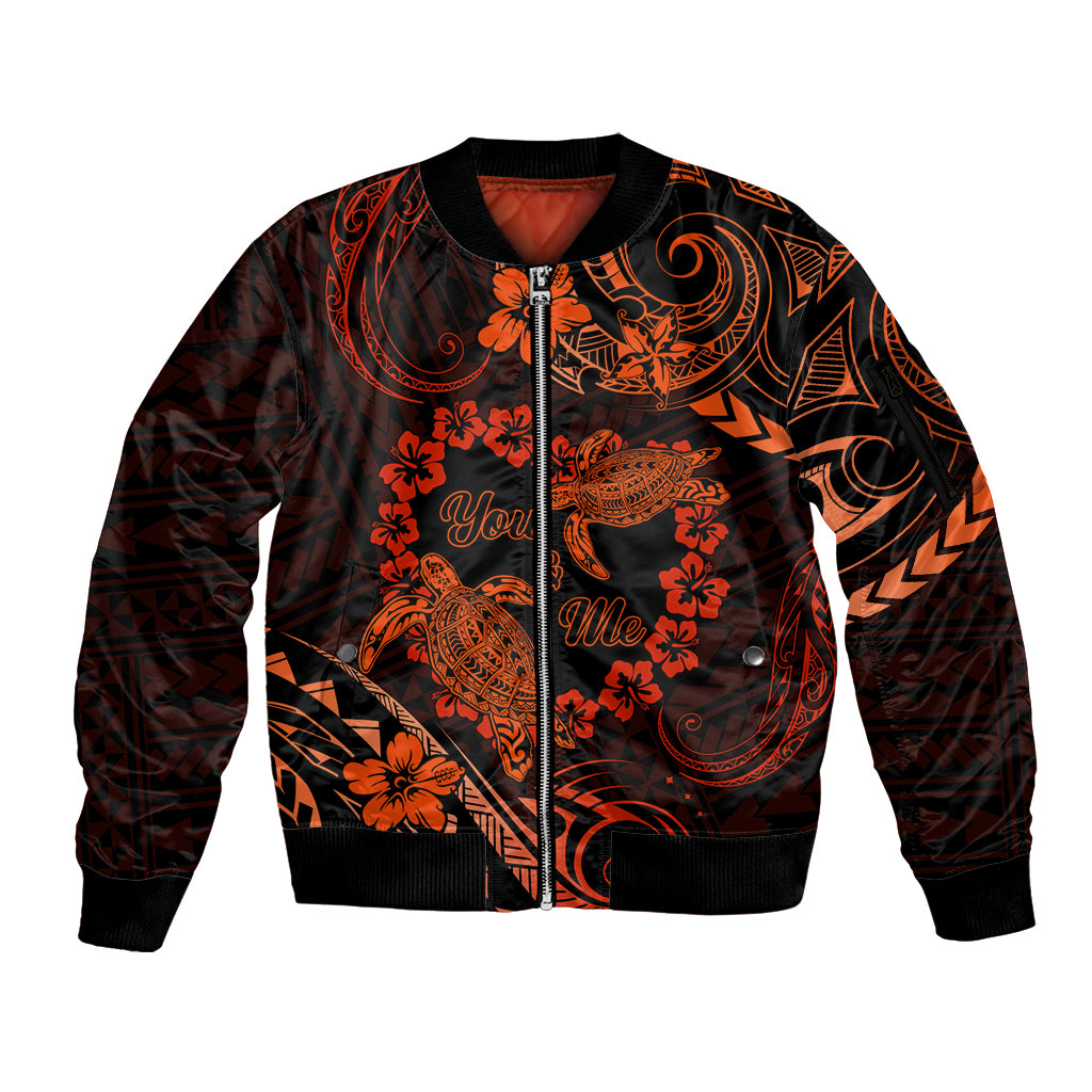 Polynesian Turtle Valentine Sleeve Zip Bomber Jacket You And Me Orange Hibiscus Heart LT01 Unisex Orange - Polynesian Pride