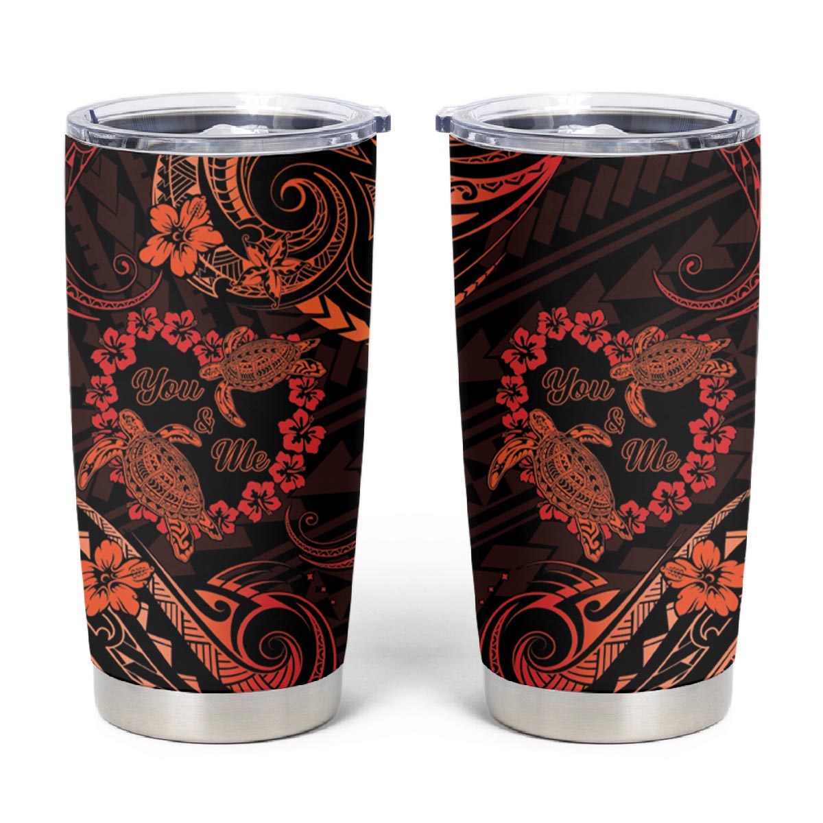 Polynesian Turtle Valentine Tumbler Cup You And Me Orange Hibiscus Heart