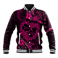 Polynesian Turtle Valentine Baseball Jacket You And Me Pink Hibiscus Heart LT01 Unisex Pink - Polynesian Pride