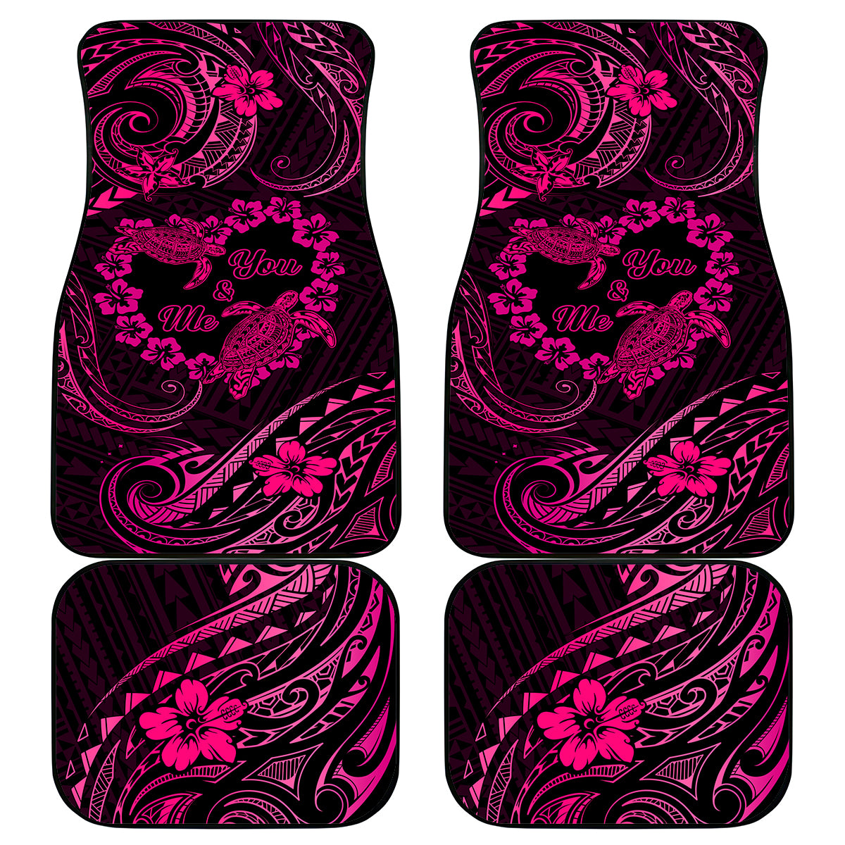 Polynesian Turtle Valentine Car Mats You And Me Pink Hibiscus Heart LT01 Pink - Polynesian Pride