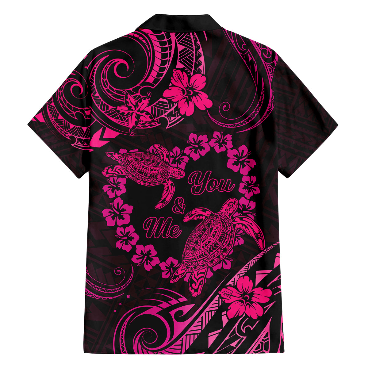 Polynesian Turtle Valentine Family Matching Off Shoulder Maxi Dress and Hawaiian Shirt You And Me Pink Hibiscus Heart LT01 - Polynesian Pride