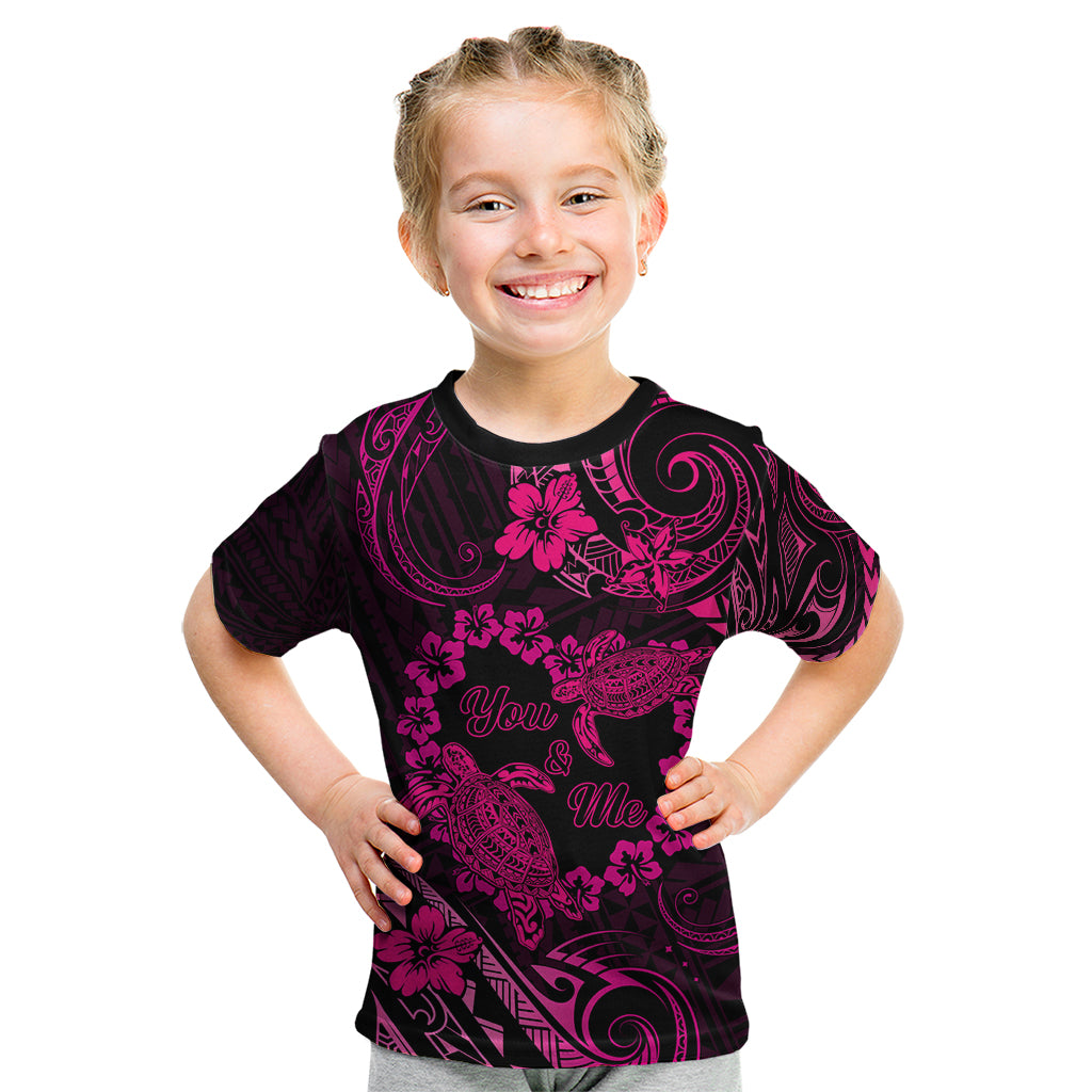 Polynesian Turtle Valentine Kid T Shirt You And Me Pink Hibiscus Heart LT01 Pink - Polynesian Pride