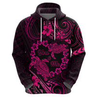 Polynesian Turtle Valentine Zip Hoodie You And Me Pink Hibiscus Heart LT01 - Polynesian Pride