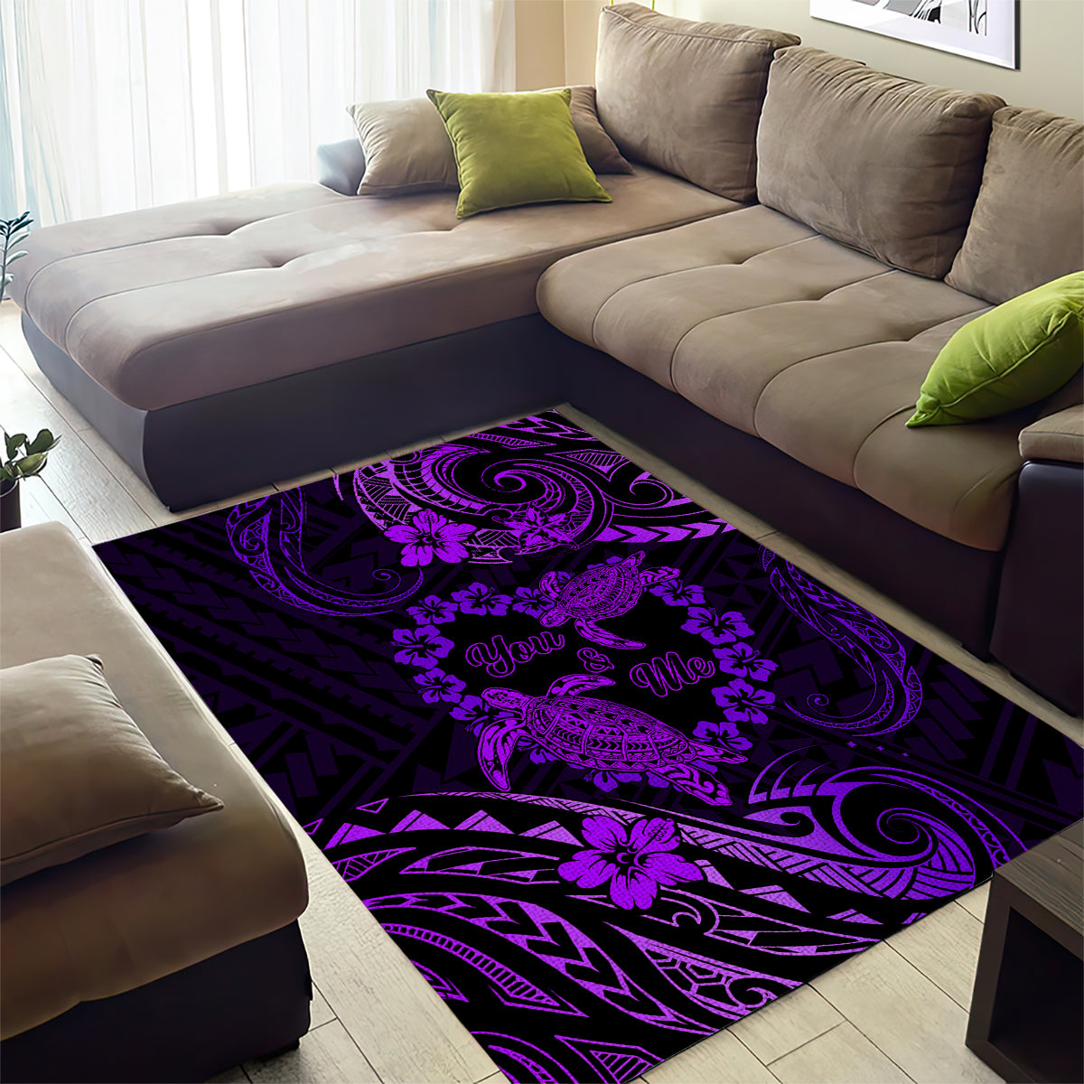Polynesian Turtle Valentine Area Rug You And Me Purple Hibiscus Heart LT01 - Polynesian Pride