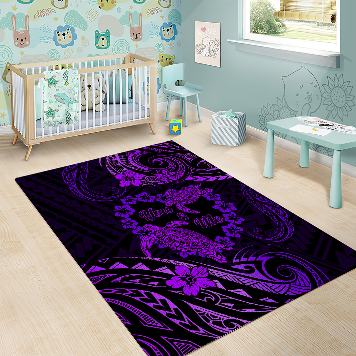 Polynesian Turtle Valentine Area Rug You And Me Purple Hibiscus Heart LT01 - Polynesian Pride