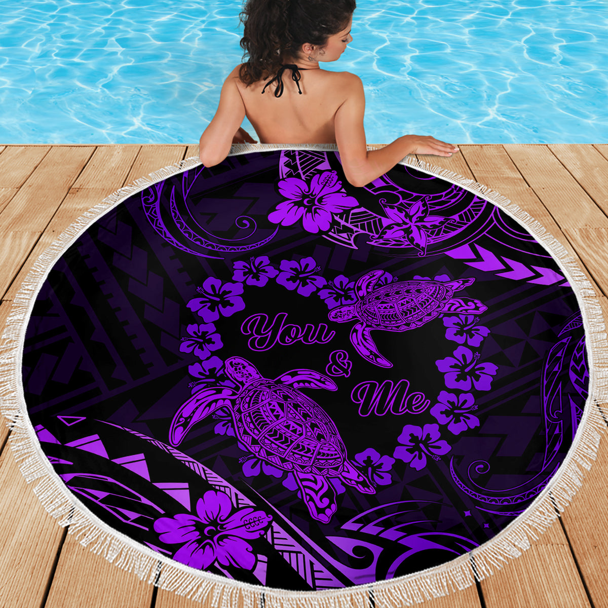 Polynesian Turtle Valentine Beach Blanket You And Me Purple Hibiscus Heart LT01 - Polynesian Pride