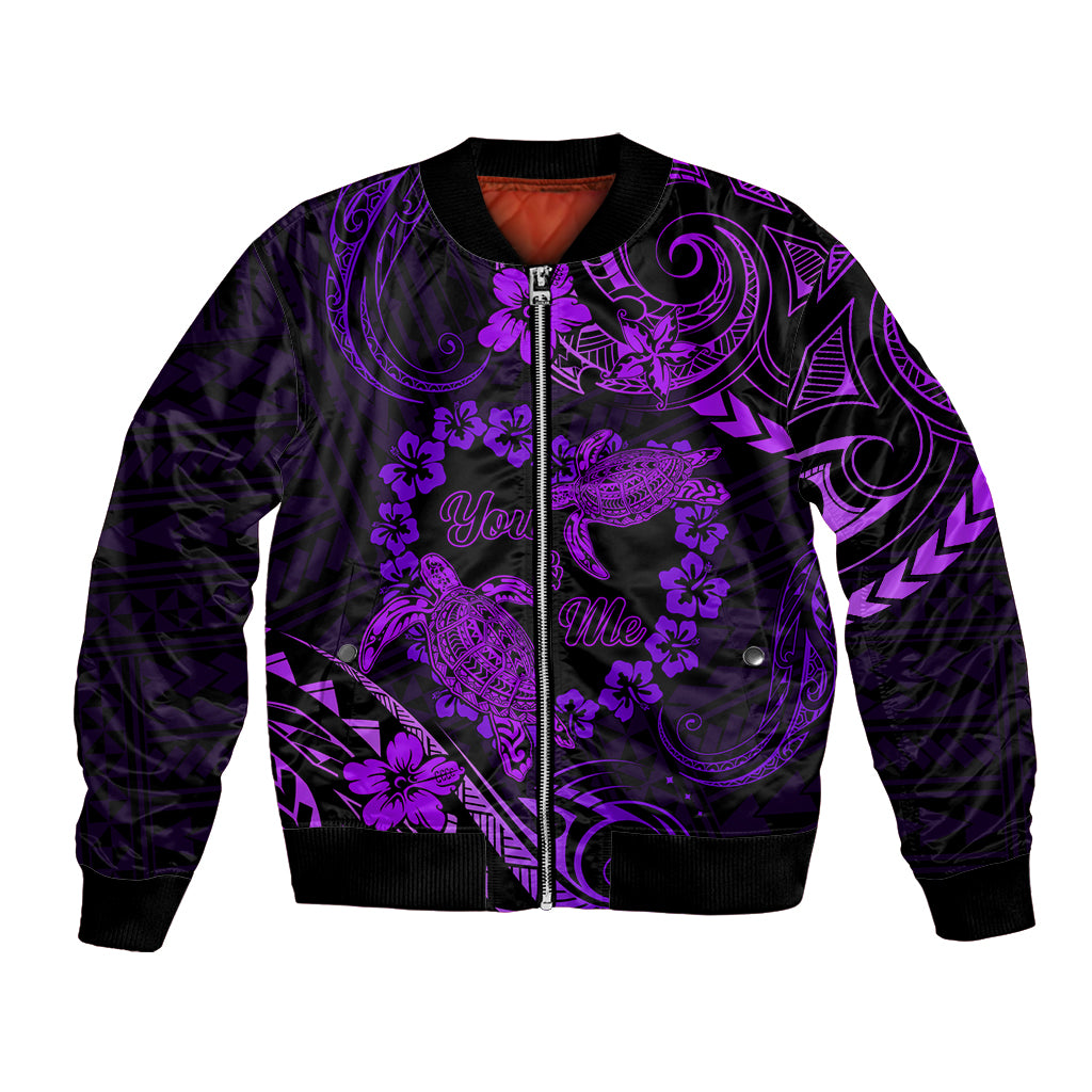 Polynesian Turtle Valentine Bomber Jacket You And Me Purple Hibiscus Heart LT01 Unisex Purple - Polynesian Pride