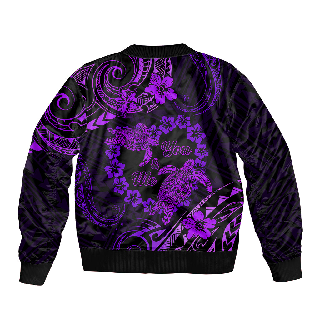 Polynesian Turtle Valentine Bomber Jacket You And Me Purple Hibiscus Heart LT01 - Polynesian Pride