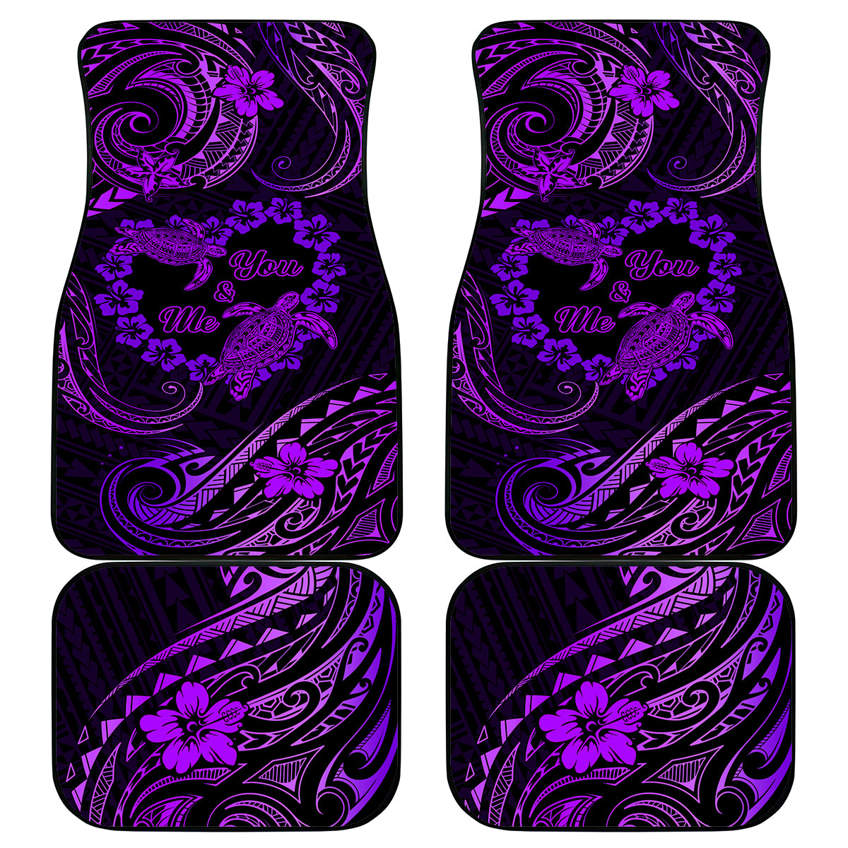 Polynesian Turtle Valentine Car Mats You And Me Purple Hibiscus Heart LT01 Purple - Polynesian Pride