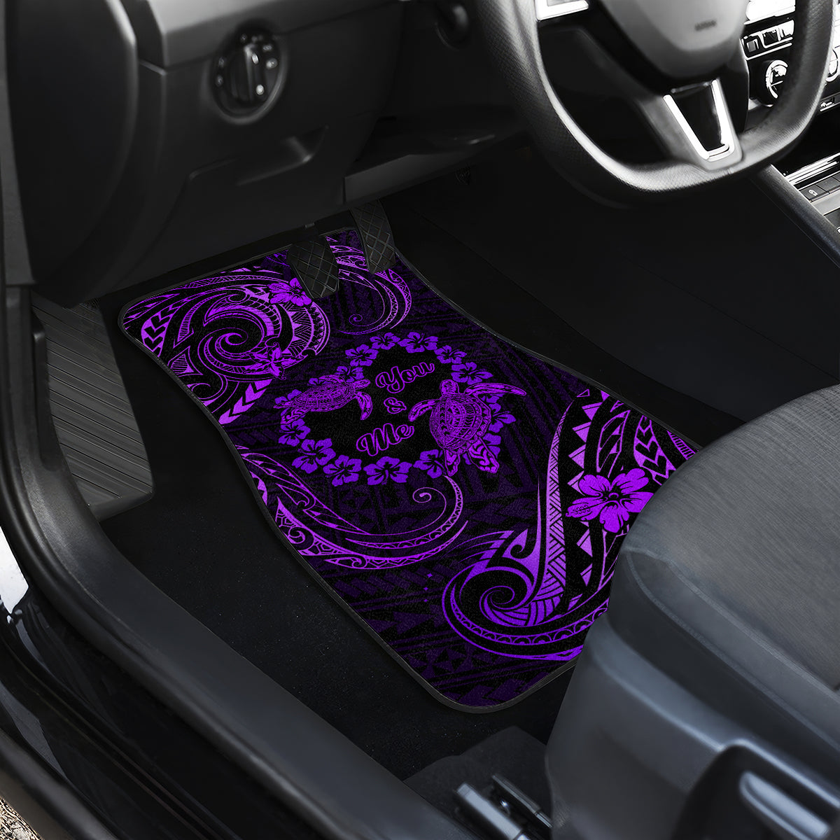 Polynesian Turtle Valentine Car Mats You And Me Purple Hibiscus Heart LT01 - Polynesian Pride