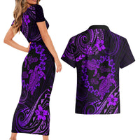 Polynesian Turtle Valentine Couples Matching Short Sleeve Bodycon Dress and Hawaiian Shirt You And Me Purple Hibiscus Heart LT01 - Polynesian Pride