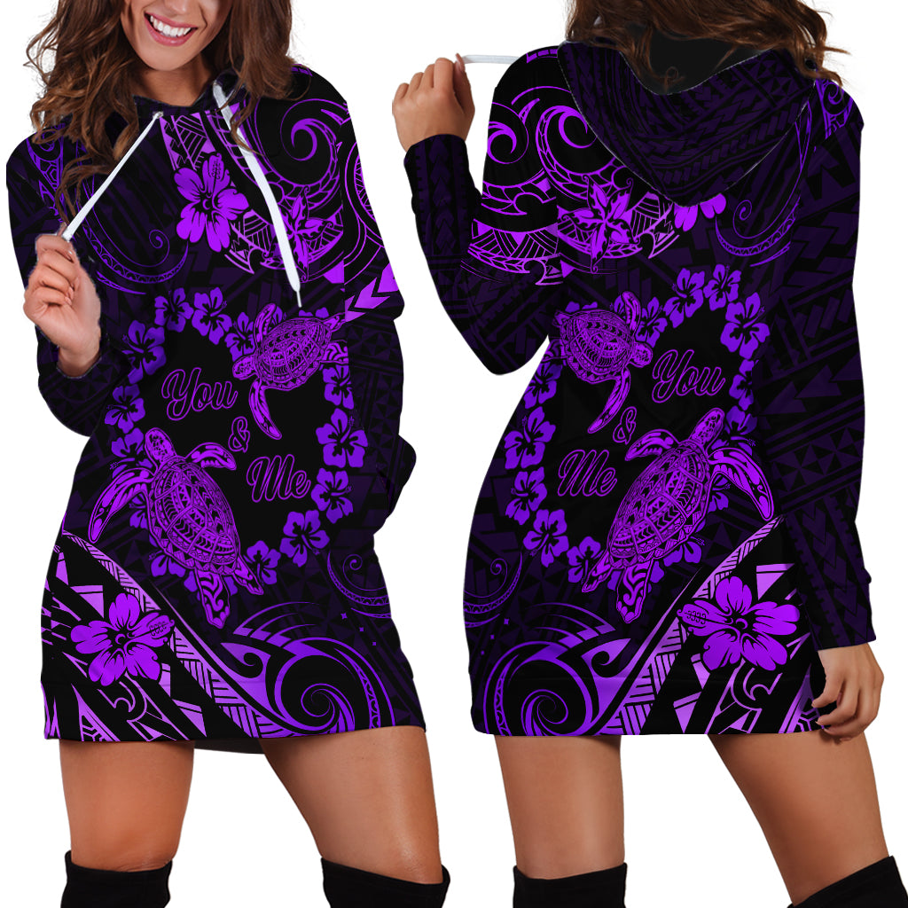 Polynesian Turtle Valentine Hoodie Dress You And Me Purple Hibiscus Heart LT01 - Polynesian Pride