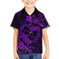 Polynesian Turtle Valentine Kid Hawaiian Shirt You And Me Purple Hibiscus Heart LT01 Kid Purple - Polynesian Pride