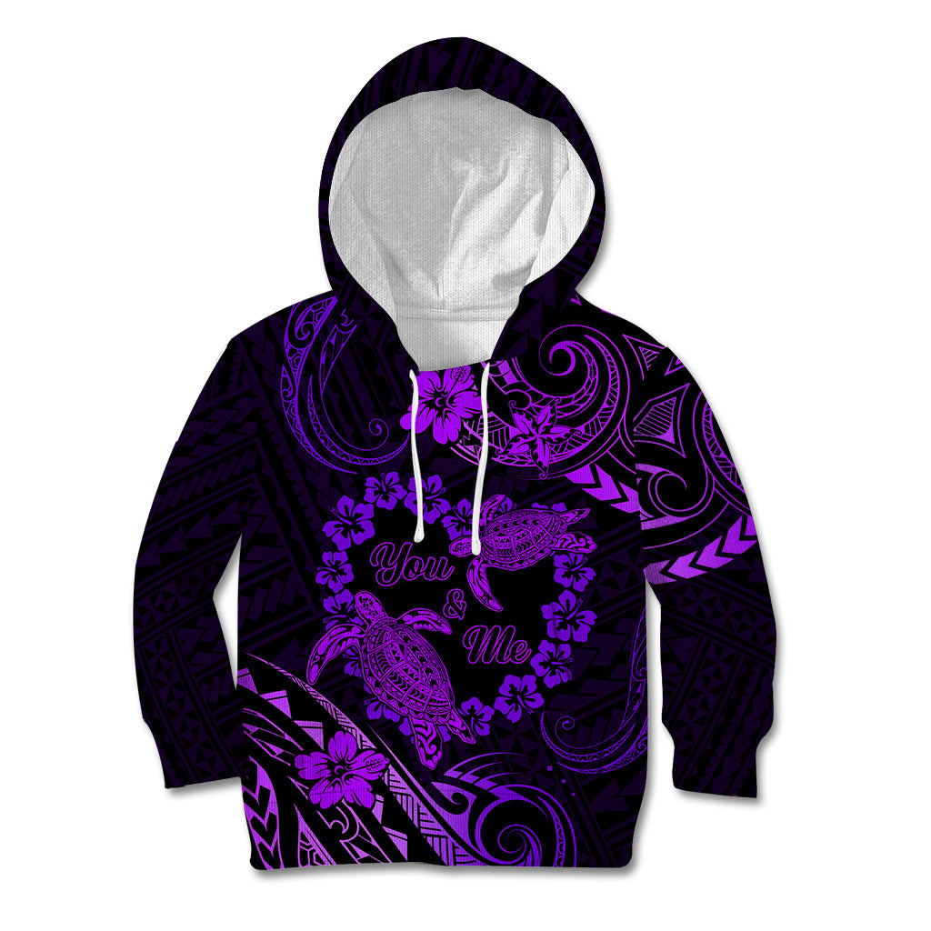 Polynesian Turtle Valentine Kid Hoodie You And Me Purple Hibiscus Heart LT01 Hoodie Purple - Polynesian Pride