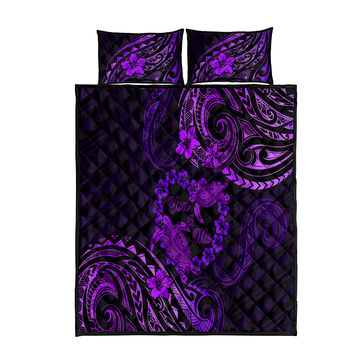 Polynesian Turtle Valentine Quilt Bed Set You And Me Purple Hibiscus Heart LT01 Purple - Polynesian Pride