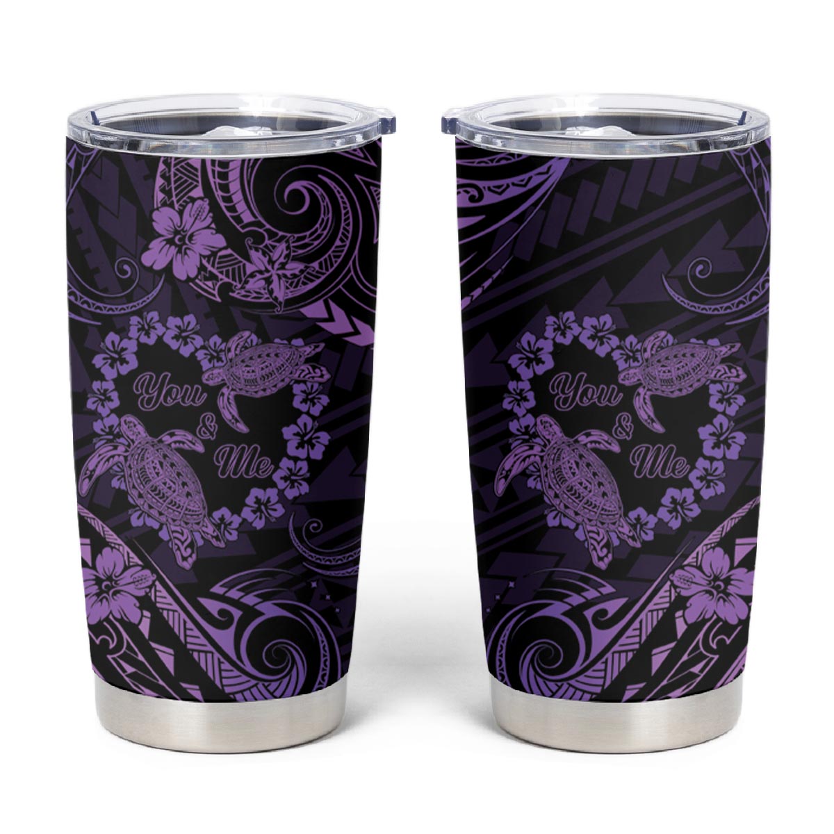 Polynesian Turtle Valentine Tumbler Cup You And Me Purple Hibiscus Heart