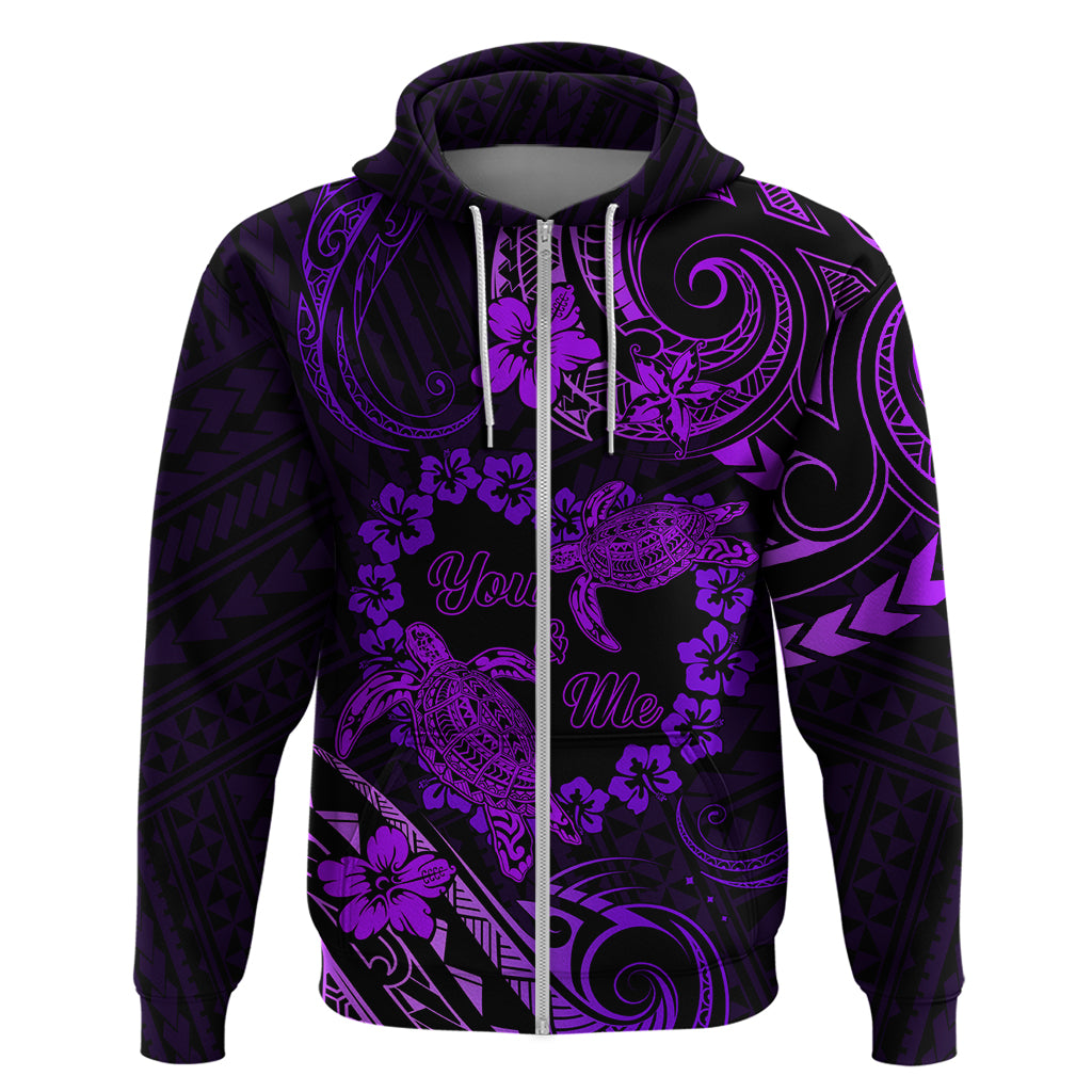 Polynesian Turtle Valentine Zip Hoodie You And Me Purple Hibiscus Heart LT01 Zip Hoodie Purple - Polynesian Pride