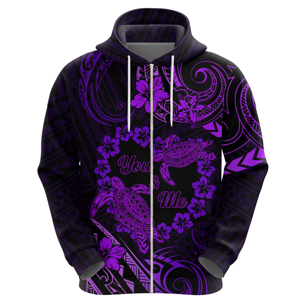 Polynesian Turtle Valentine Zip Hoodie You And Me Purple Hibiscus Heart LT01 - Polynesian Pride
