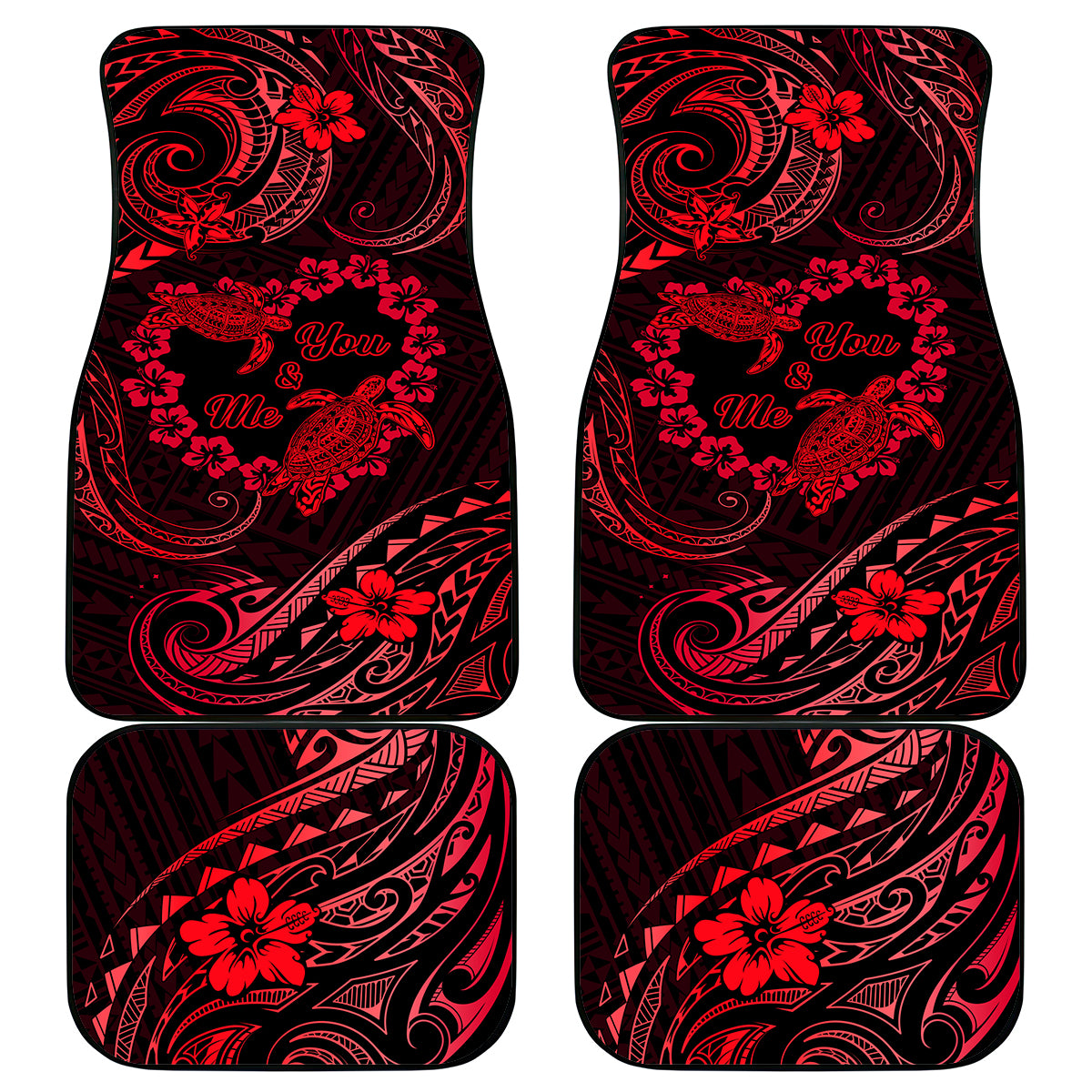 Polynesian Turtle Valentine Car Mats You And Me Red Hibiscus Heart LT01 Red - Polynesian Pride