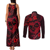 Polynesian Turtle Valentine Couples Matching Tank Maxi Dress and Long Sleeve Button Shirt You And Me Red Hibiscus Heart LT01 - Polynesian Pride