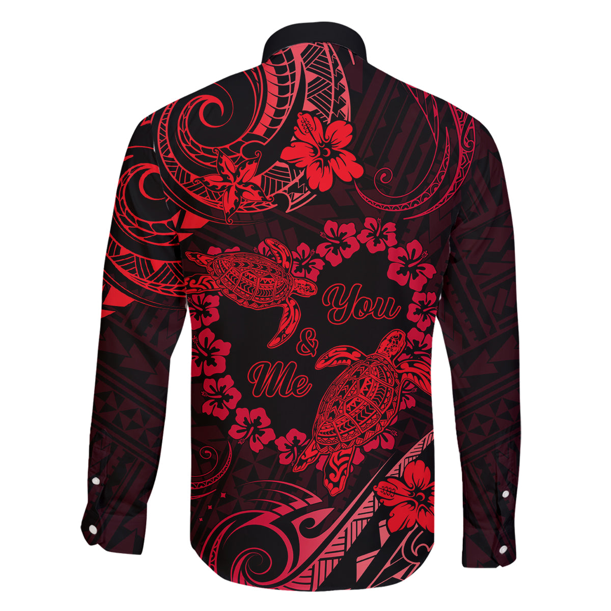 Polynesian Turtle Valentine Family Matching Off Shoulder Short Dress and Hawaiian Shirt You And Me Red Hibiscus Heart LT01 - Polynesian Pride