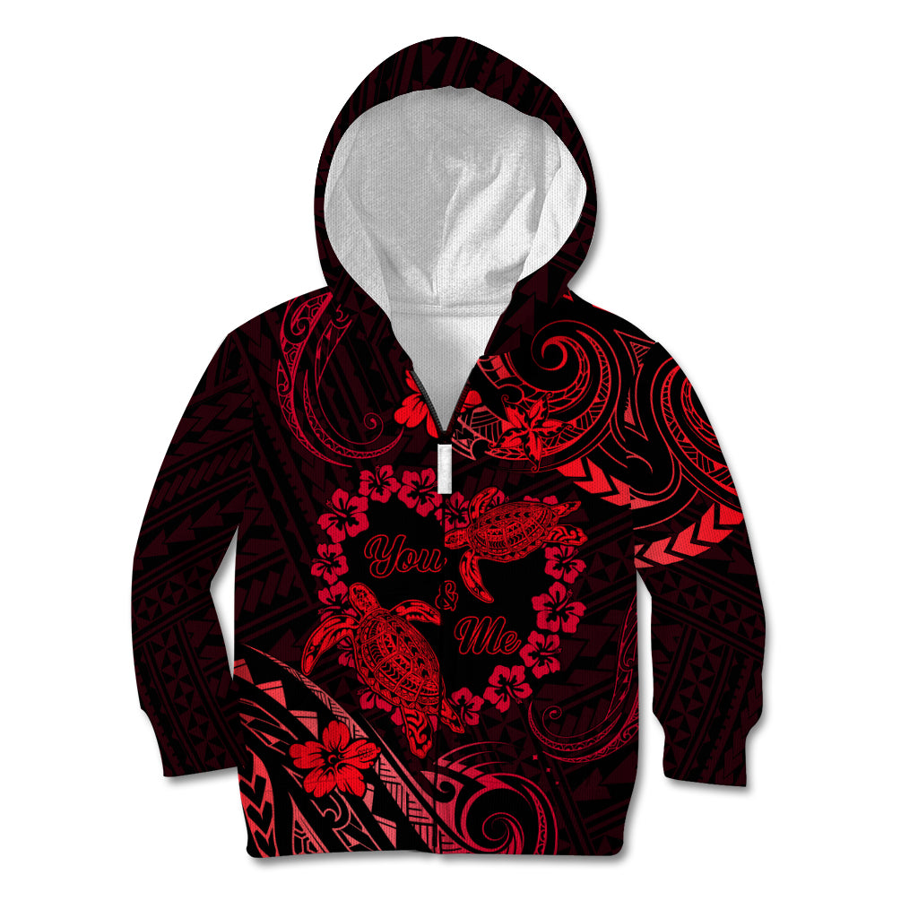 Polynesian Turtle Valentine Kid Hoodie You And Me Red Hibiscus Heart LT01 Zip Hoodie Red - Polynesian Pride