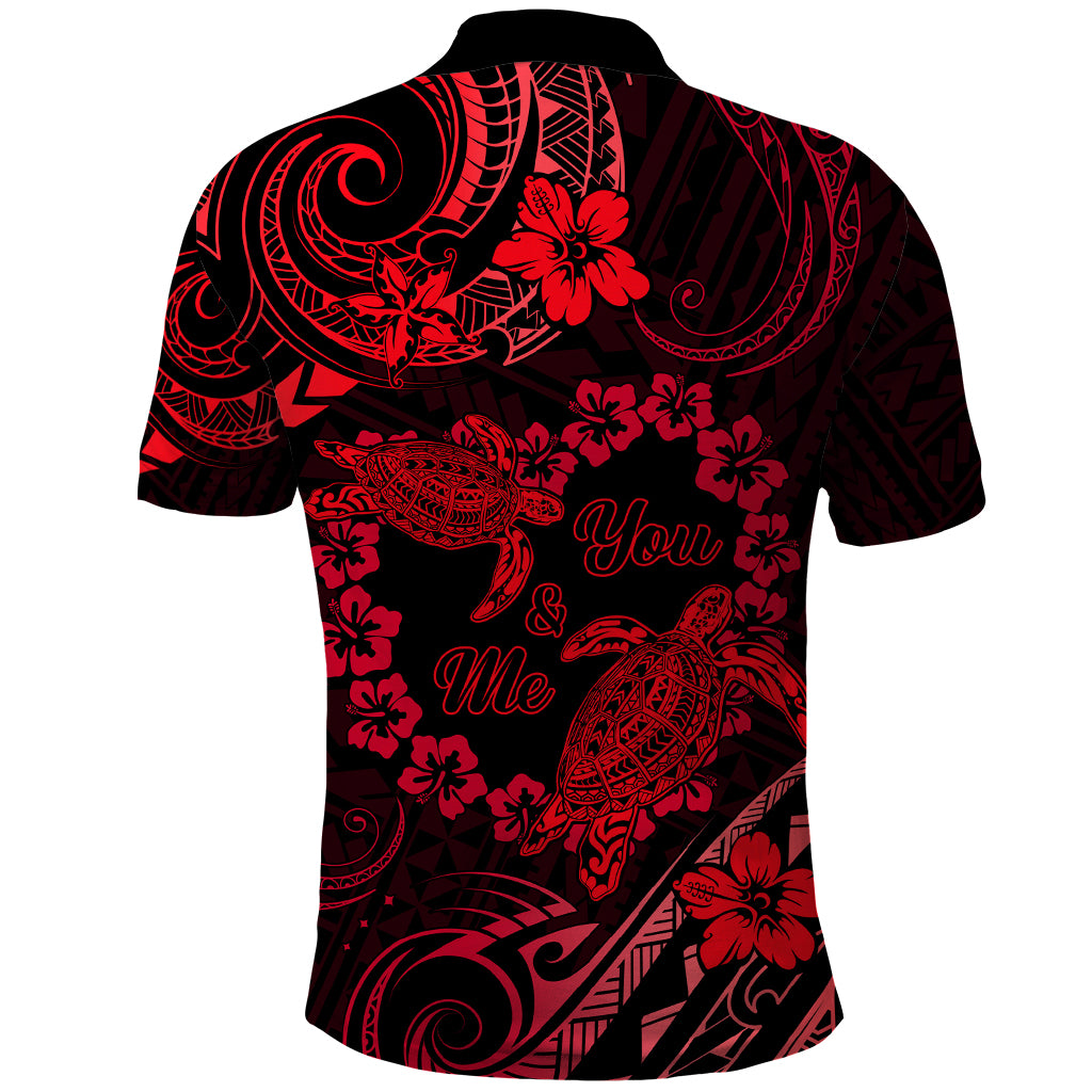 Polynesian Turtle Valentine Polo Shirt You And Me Red Hibiscus Heart LT01 - Polynesian Pride
