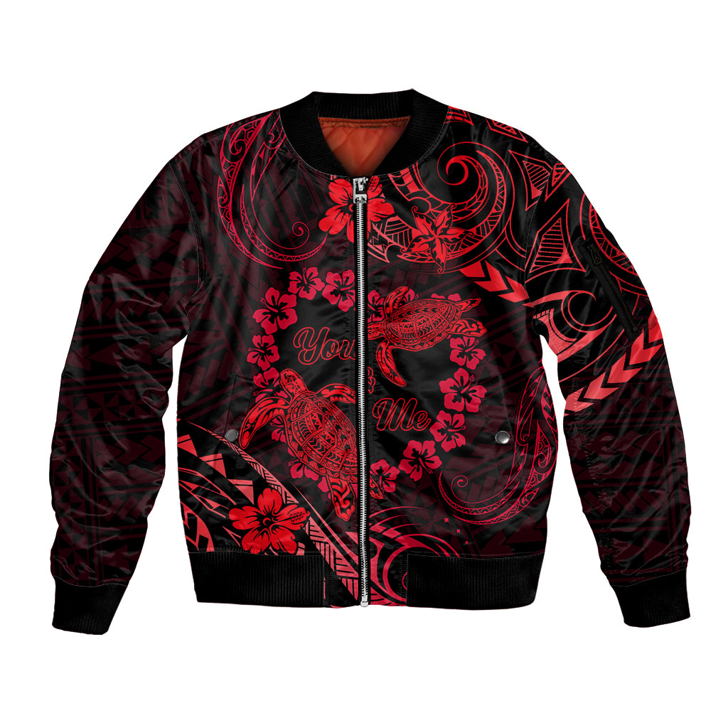 Polynesian Turtle Valentine Sleeve Zip Bomber Jacket You And Me Red Hibiscus Heart LT01 Unisex Red - Polynesian Pride