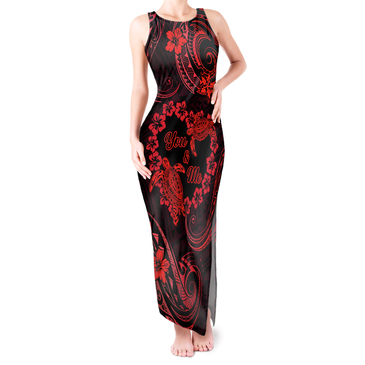 Polynesian Turtle Valentine Tank Maxi Dress You And Me Red Hibiscus Heart LT01 Women Red - Polynesian Pride