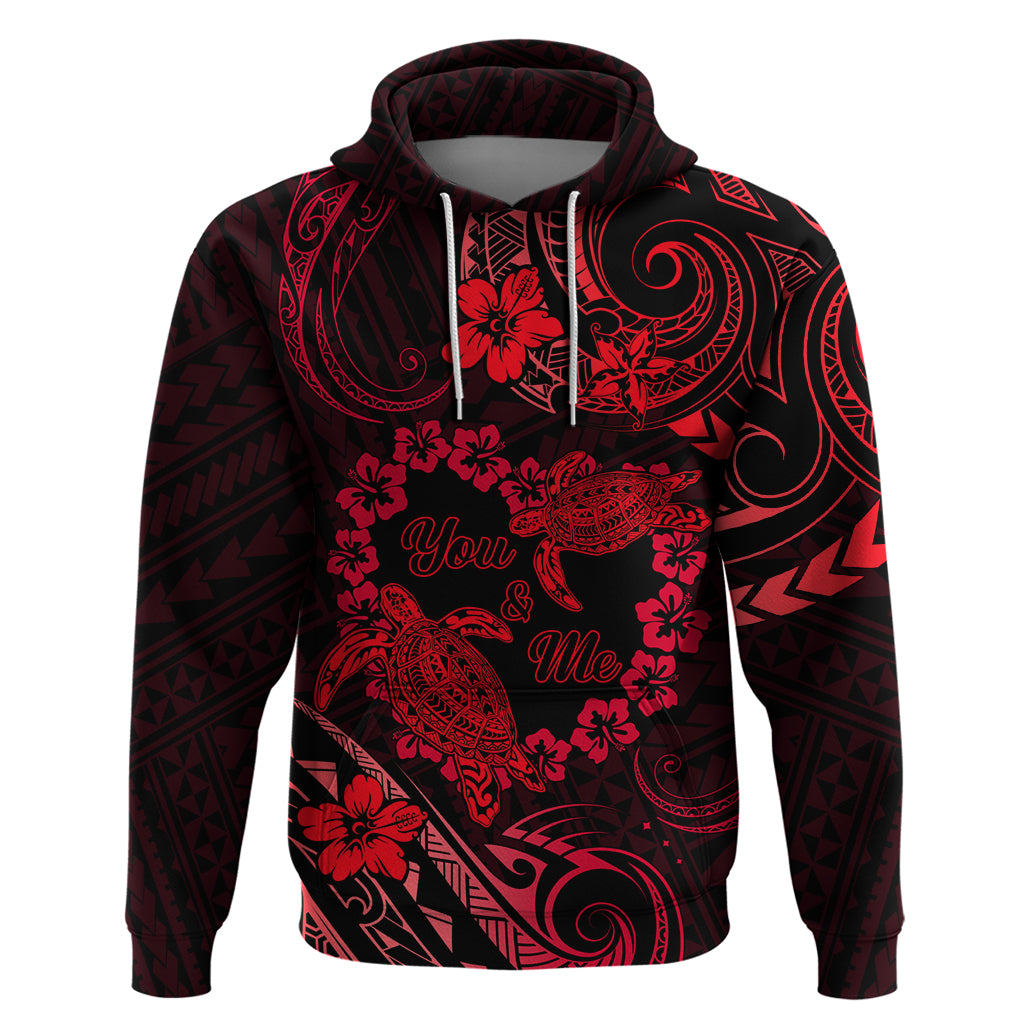 Polynesian Turtle Valentine Zip Hoodie You And Me Red Hibiscus Heart LT01 Pullover Hoodie Red - Polynesian Pride