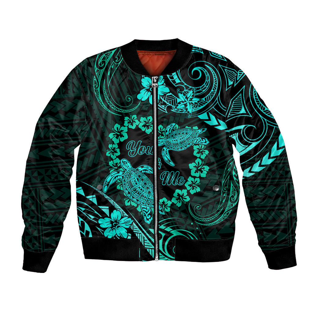 Polynesian Turtle Valentine Bomber Jacket You And Me Turquoise Hibiscus Heart LT01 Unisex Turquoise - Polynesian Pride