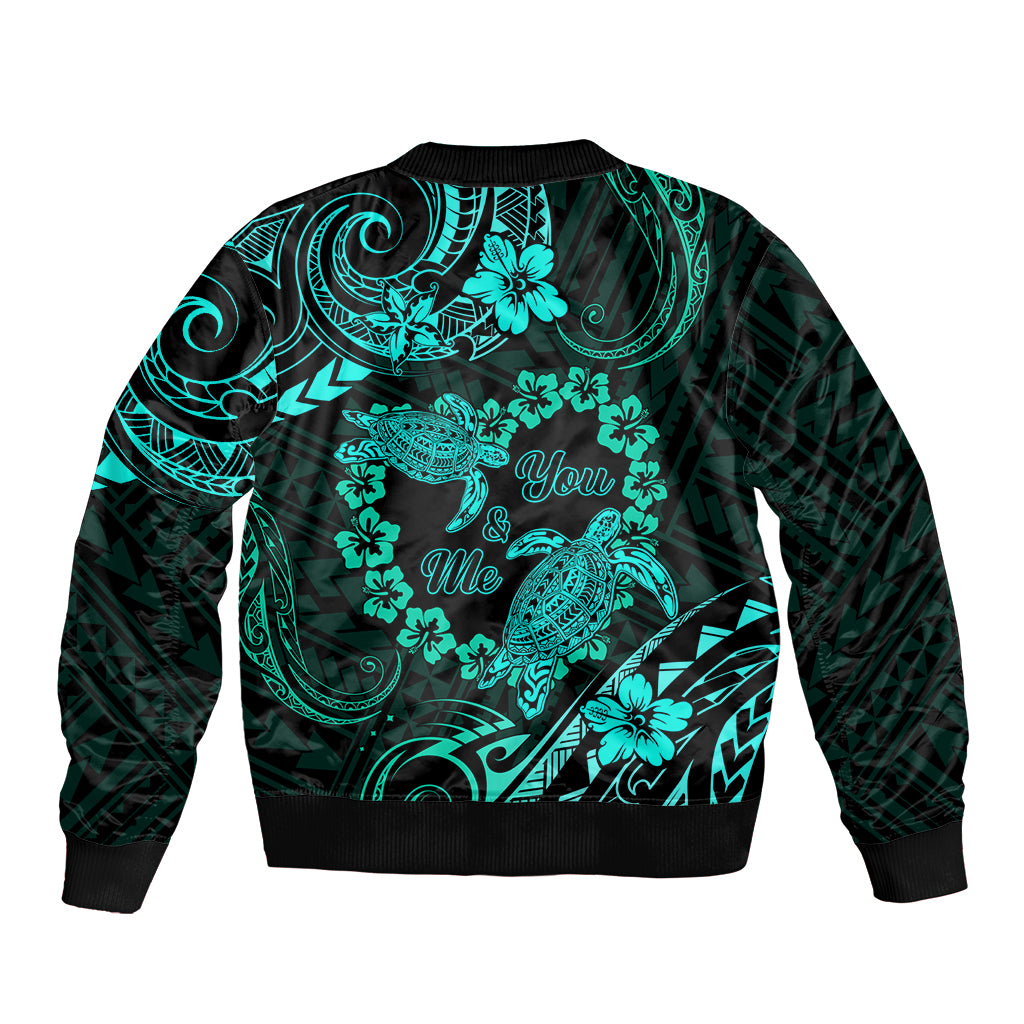 Polynesian Turtle Valentine Bomber Jacket You And Me Turquoise Hibiscus Heart LT01 - Polynesian Pride