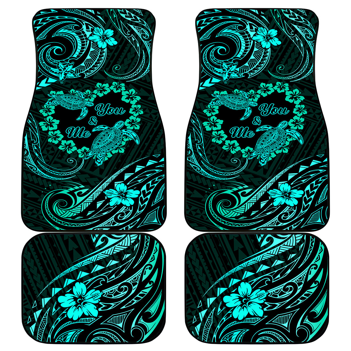 Polynesian Turtle Valentine Car Mats You And Me Turquoise Hibiscus Heart LT01 Turquoise - Polynesian Pride