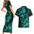 Polynesian Turtle Valentine Couples Matching Short Sleeve Bodycon Dress and Hawaiian Shirt You And Me Turquoise Hibiscus Heart LT01 - Polynesian Pride