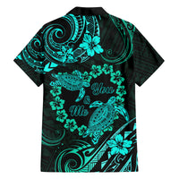 Polynesian Turtle Valentine Family Matching Long Sleeve Bodycon Dress and Hawaiian Shirt You And Me Turquoise Hibiscus Heart LT01 - Polynesian Pride