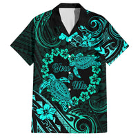 Polynesian Turtle Valentine Family Matching Off Shoulder Long Sleeve Dress and Hawaiian Shirt You And Me Turquoise Hibiscus Heart LT01 Dad's Shirt - Short Sleeve Turquoise - Polynesian Pride