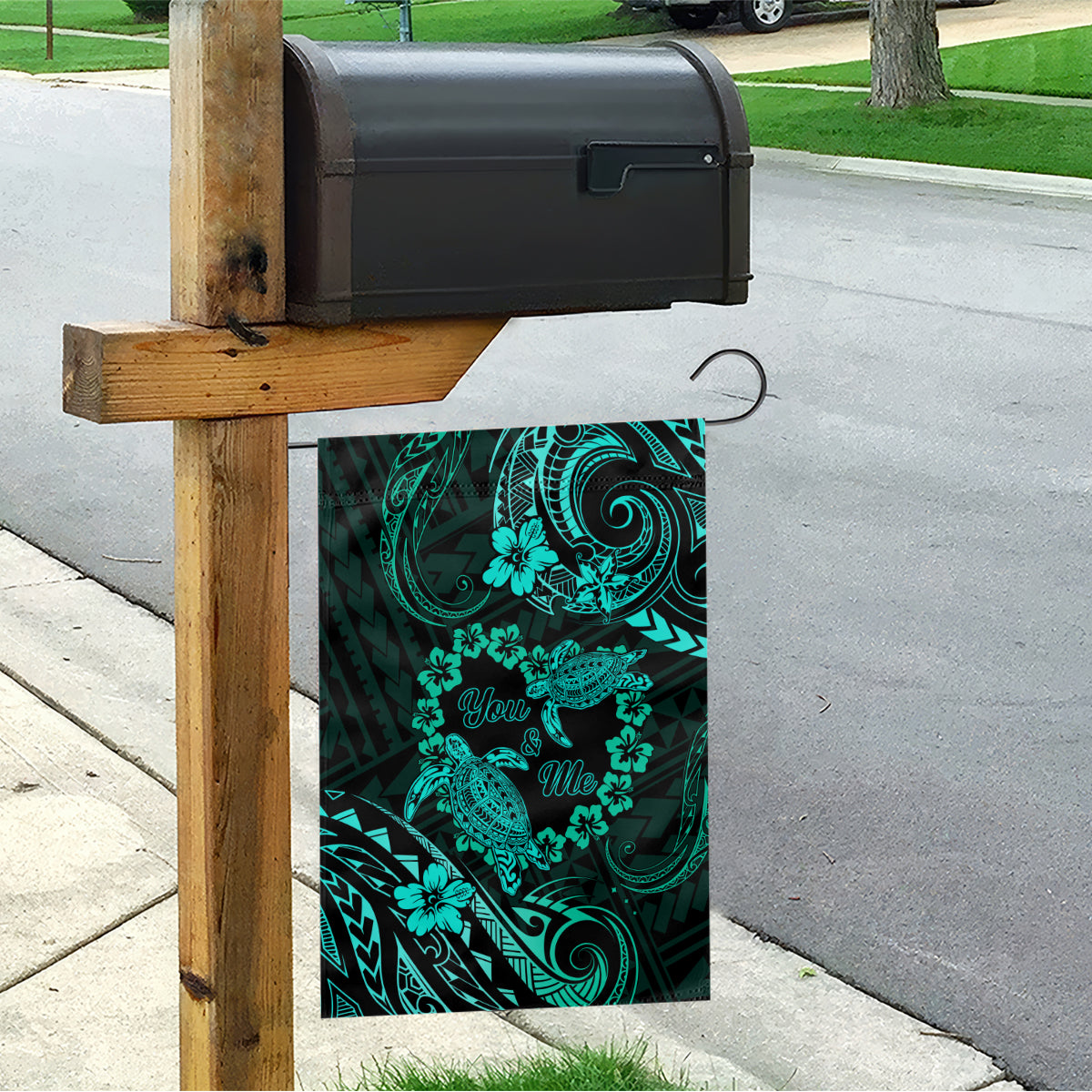 Polynesian Turtle Valentine Garden Flag You And Me Turquoise Hibiscus Heart LT01 - Polynesian Pride