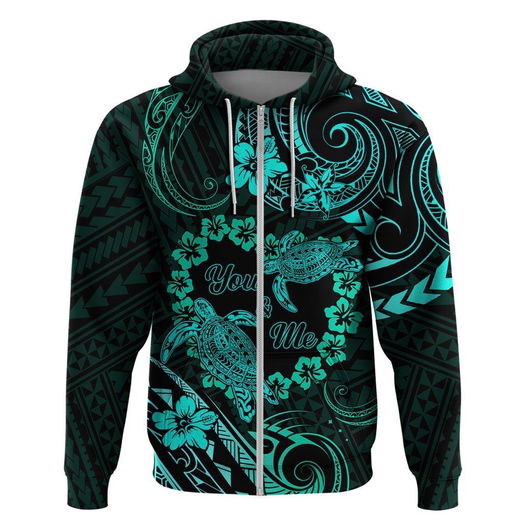 Polynesian Turtle Valentine Hoodie You And Me Turquoise Hibiscus Heart LT01 Zip Hoodie Turquoise - Polynesian Pride