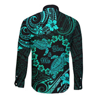 Polynesian Turtle Valentine Long Sleeve Button Shirt You And Me Turquoise Hibiscus Heart LT01 - Polynesian Pride