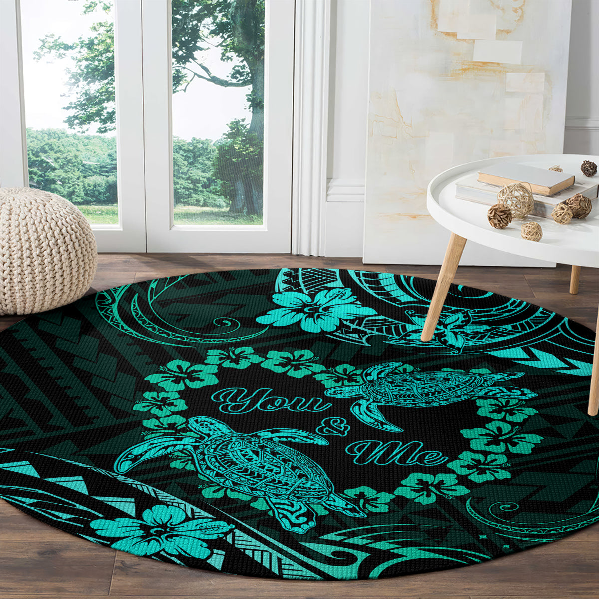 Polynesian Turtle Valentine Round Carpet You And Me Turquoise Hibiscus Heart LT01 - Polynesian Pride