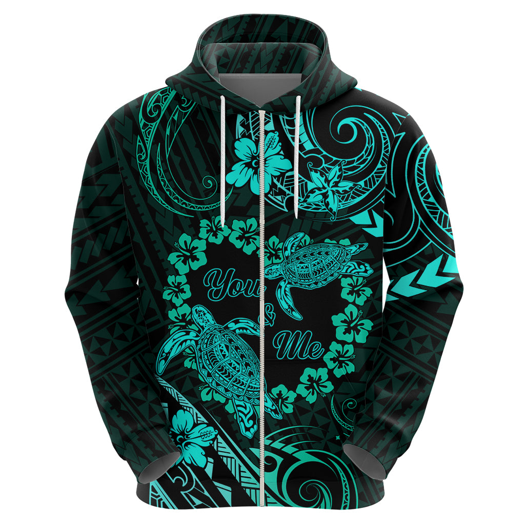 Polynesian Turtle Valentine Zip Hoodie You And Me Turquoise Hibiscus Heart LT01 - Polynesian Pride