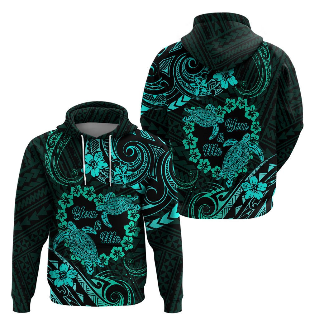 Polynesian Turtle Valentine Zip Hoodie You And Me Turquoise Hibiscus Heart LT01 - Polynesian Pride