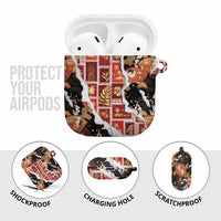 Hawaii Japanese Culture Black AirPods Case Spring Cranes Aloha Pattern