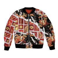 Hawaii Japanese Culture Black Bomber Jacket Spring Cranes Aloha Pattern