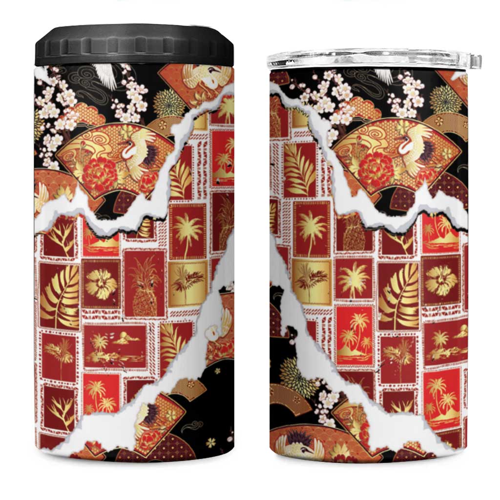 Hawaii Japanese Culture Black 4 in 1 Can Cooler Tumbler Spring Cranes Aloha Pattern LT01 One Size: 16 oz Black - Polynesian Pride