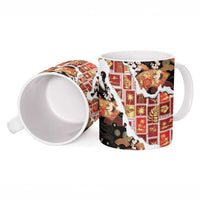 Hawaii Japanese Culture Black Ceramic Mug Spring Cranes Aloha Pattern